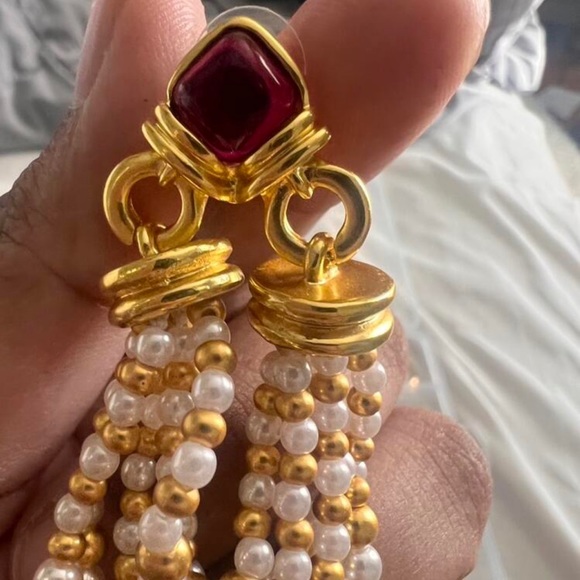 Vintage Medieval Style Pearl Beads Tassel Drop Earrings With S925 Silver Needle - Picture 8 of 16